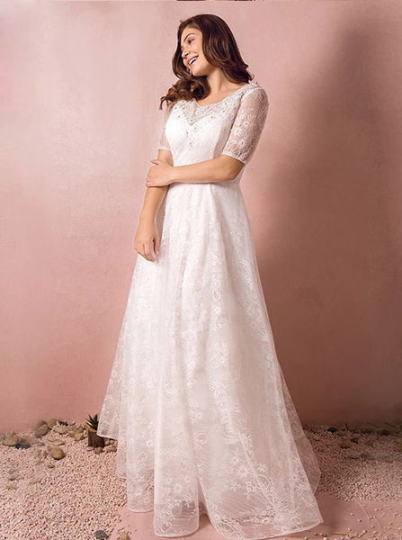Lace Plus Size Wedding Dresses,Floor Length Plus Size Wedding Dress,WD00320