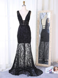 Lace Prom Dress,Black Prom Dress,Mermaid Prom Dress,Backless Prom Dress,PD00227