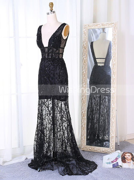 Lace Prom Dress,Black Prom Dress,Mermaid Prom Dress,Backless Prom Dress,PD00227