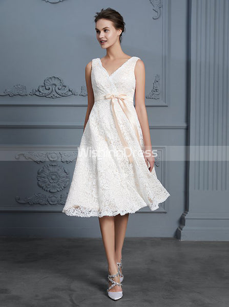 Lace Short Wedding Dresses,Reception Dresses,Beach Wedding Dress,WD00308