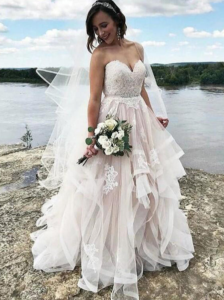 Ruffled Wedding Dresses,Modern Wedding Gown,White Wedding Dress,Unique Bridal Dress,WD00209