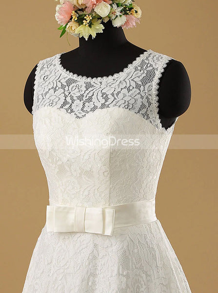 Lace Wedding Dress,Modest A-line Bridal Dress with Belt,WD00563