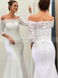 Lace Wedding Dress,Off the Shoulder Bridal Dress,Wedding Dress with Sleeves,WD00195