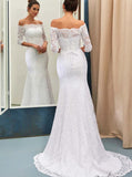 Lace Wedding Dress,Off the Shoulder Bridal Dress,Wedding Dress with Sleeves,WD00195