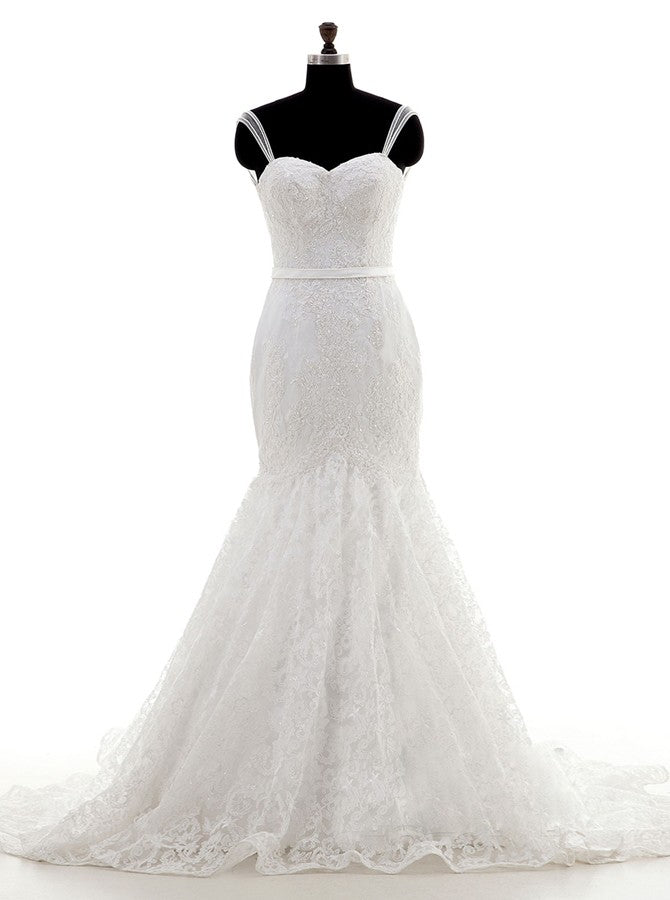 Lace Wedding Dress,Vintage Wedding Dresses,Mermaid Bridal Dress with S ...
