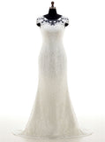 Lace Wedding Dress,Wedding Dress with Cap Sleeves,White Bridal Dress,Romantic Wedding Dress,WD00008