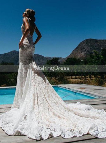 Lace Wedding Dress with Pockets,Fitted Mermaid Wedding Dress,WD00499