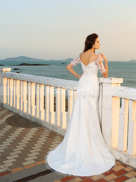 Lace Wedding Dress with Sleeves,Beach Wedding Dress,Off the Shoulder Bridal Dress,WD00274