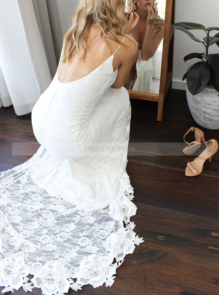 Lace Wedding Dresses,Boho Wedding Dress,Spaghetti Straps Wedding Dresses,Beach Bridal Dress,WD00081, US12 / White Lace Wedding Dresses,Boho Wedding Dress,Spaghetti Straps Wedding Dresses,Beach Bridal Dress,WD00081, US12 / White