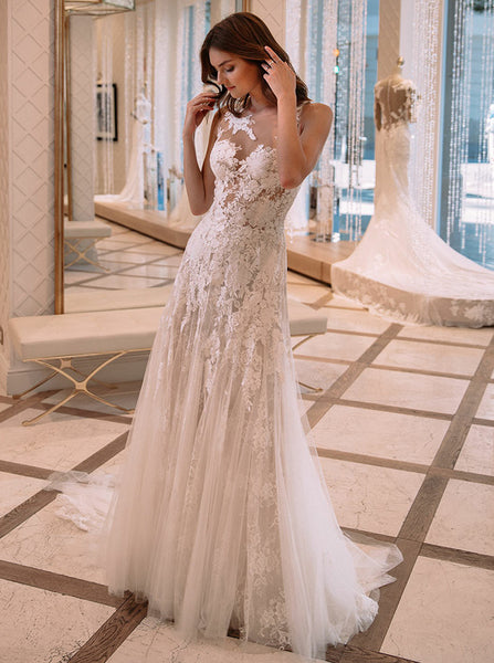 Lace Wedding Dresses,See Through Wedding Dress,Modern Wedding Dress,WD00264