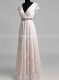 Lace Wedding Dresses with Short Sleeves,Floor Length Wedding Dress,WD00363