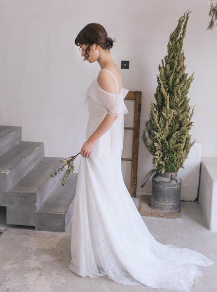 Lace Wedding Dresses with Straps,Romantic Bridal Dress,WD00350