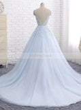 Light Blue Bridal Dress,Princess Wedding Dresses,Classic Bridal Dress,Backless Bridal Dress,WD00233