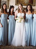 Light Blue Bridesmaid Dress,Strapless Chiffon Bridesmaid Dress,Long Elegant Bridesmaid Dress,BD00059