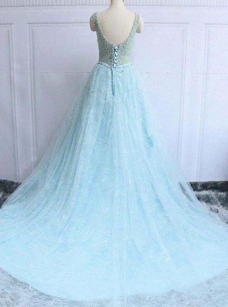 Light Blue Homecoming Dresses,Long Homecoming Dress,Lace Homecoming Dress,HC00150