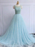 Light Blue Homecoming Dresses,Long Homecoming Dress,Lace Homecoming Dress,HC00150