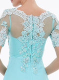Light Blue Prom Dress,Prom Dress with Short Sleeves,Lace Chiffon Bridesmaid Dress PD00188