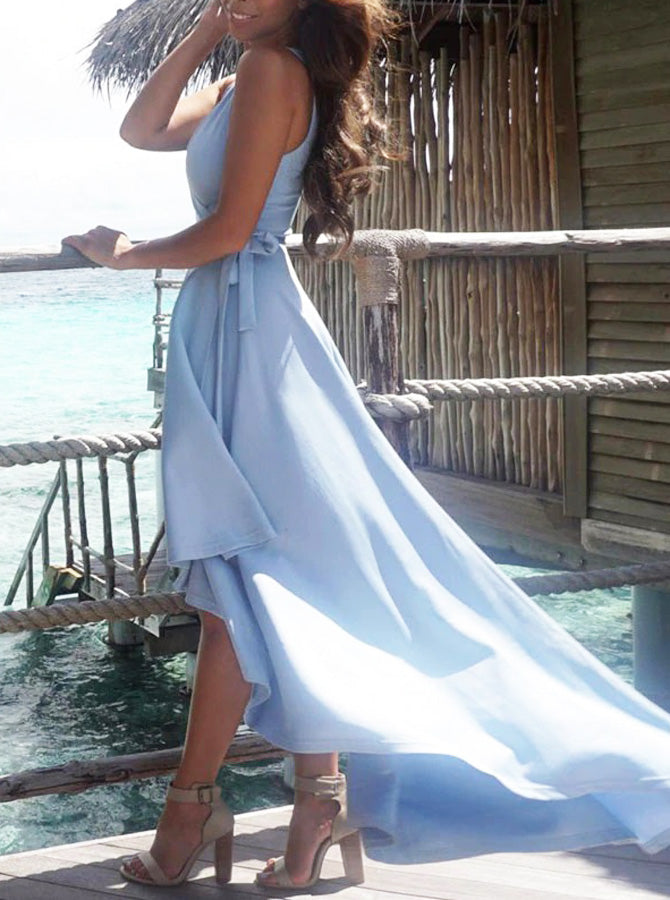 Light Blue Prom Dresses,High Low Prom Dress,Simple Homecoming Dress,PD