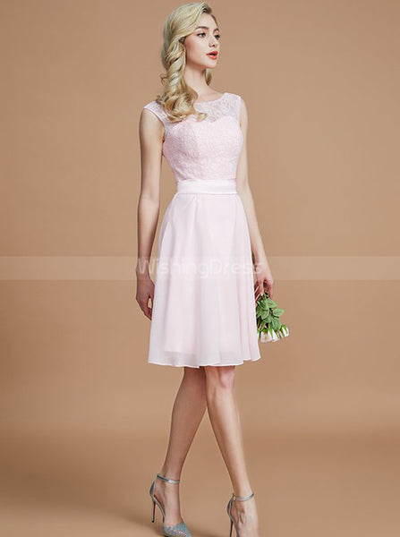 Light Pink Bridesmaid Dresses,Knee Length Bridesmaid Dress,Elegant Bridesmaid Dress,BD00255