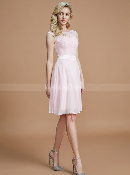 Light Pink Bridesmaid Dresses,Knee Length Bridesmaid Dress,Elegant Bridesmaid Dress,BD00255