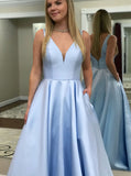 A Line Long Prom Dress,Satin V Neck Prom Dress,Modest Prom Dress PD00036