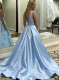 A Line Long Prom Dress,Satin V Neck Prom Dress,Modest Prom Dress PD00036