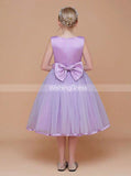 Lilac A-line Junior Bridesmaid Dress,Tulle Tea Length Birthday Dress,JB00073