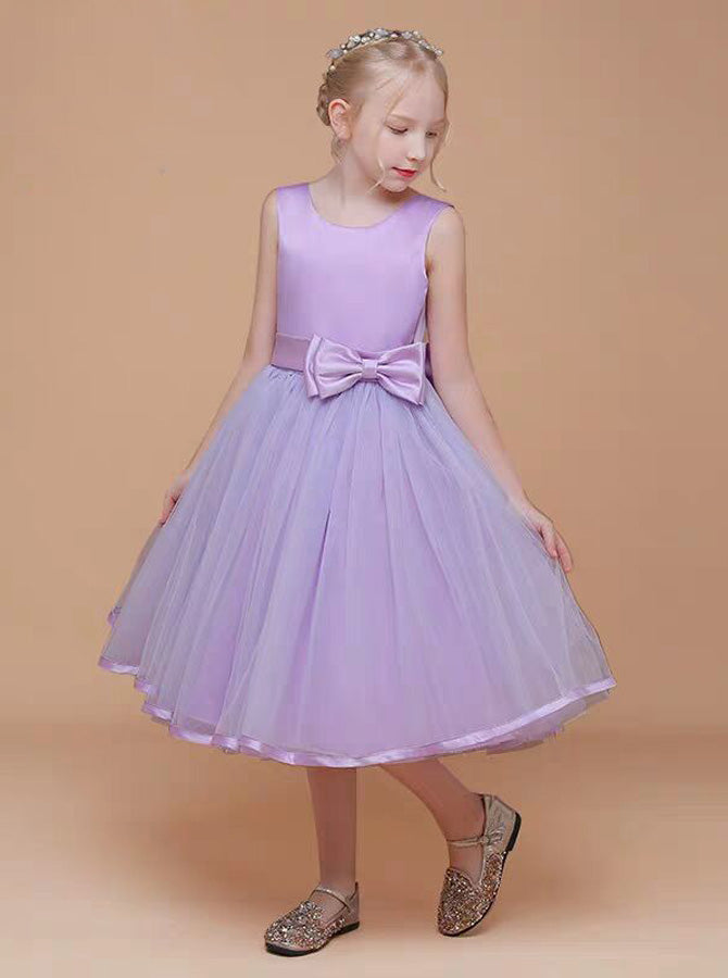 Lilac A-line Junior Bridesmaid Dress,Tulle Tea Length Birthday Dress,J