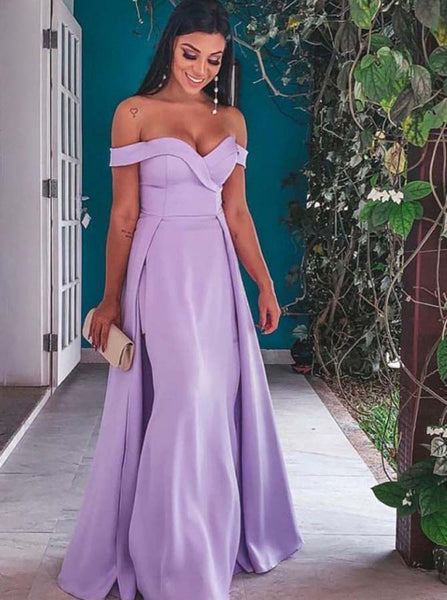 Lilac A-line Prom Dress for Teens,Off the Shoulder Formal Dress,Simple Bridesmaid Dress,PD00449