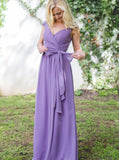 Lilac Bridesmaid Dresses,Chiffon Long Bridesmaid Dress,Bridesmaid Dress with Sash,BD00211
