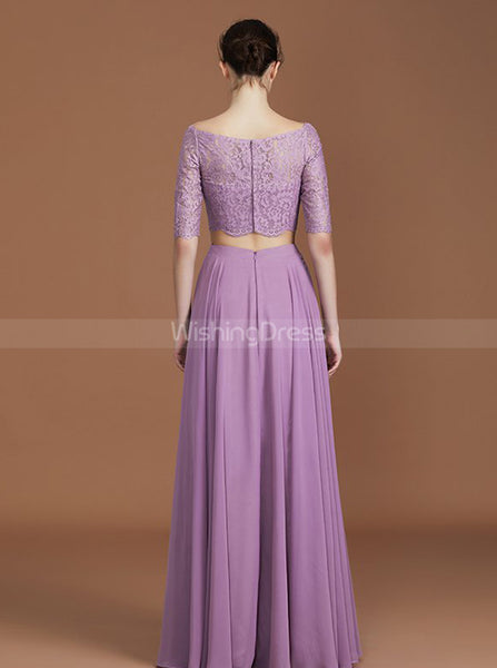 Lilac Bridesmaid Dresses,Two Piece Bridesmaid Dress,Long Bridesmaid Dress with Sleeves,BD00224