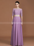Lilac Bridesmaid Dresses,Two Piece Bridesmaid Dress,Long Bridesmaid Dress with Sleeves,BD00224