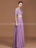 Lilac Bridesmaid Dresses,Two Piece Bridesmaid Dress,Long Bridesmaid Dress with Sleeves,BD00224