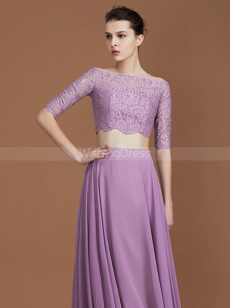 Lilac Bridesmaid Dresses,Two Piece Bridesmaid Dress,Long Bridesmaid Dress with Sleeves,BD00224