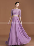 Lilac Bridesmaid Dresses,Two Piece Bridesmaid Dress,Long Bridesmaid Dress with Sleeves,BD00224