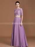 Lilac Bridesmaid Dresses,Two Piece Bridesmaid Dress,Long Bridesmaid Dress with Sleeves,BD00224