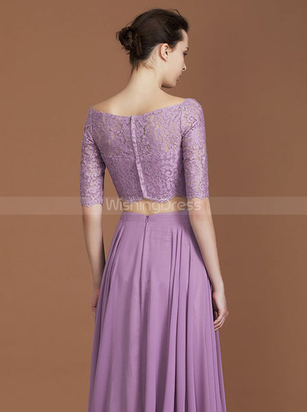 Lilac Bridesmaid Dresses,Two Piece Bridesmaid Dress,Long Bridesmaid Dress with Sleeves,BD00224