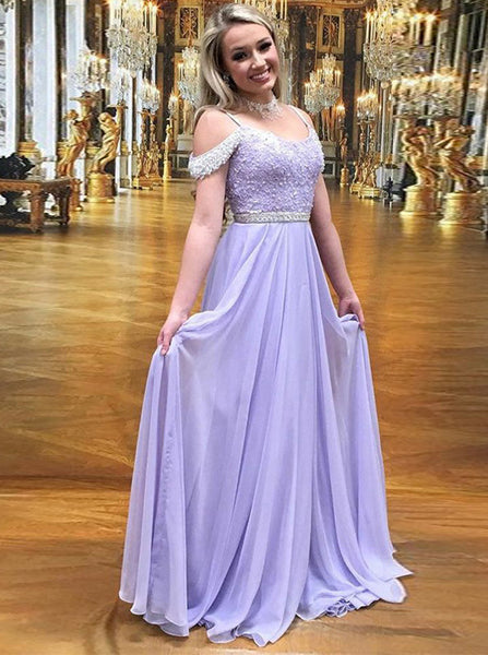 Lilac Chiffon Prom Dress,Beaded Long Prom Dress,Prom Dress for Teens PD00012