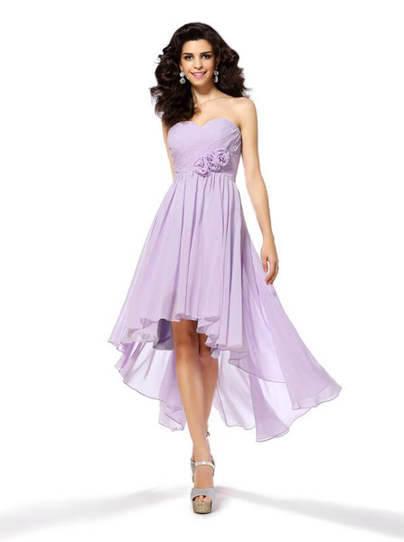 Lilac Homecoming Dresses,High Low Homecoming Dress,Strapless Bridesmaid Dress,HC00156