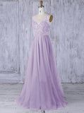 Lilac Long Bridesmaid Dress,Tulle Bridesmaid Dress,V Neck Bridesmaid Dress,BD00054