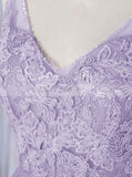 Lilac Long Bridesmaid Dress,Tulle Bridesmaid Dress,V Neck Bridesmaid Dress,BD00054