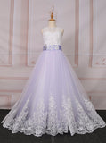 Lilac Princess Flower Girl Dress,Birthday Dresses,First Communion Dress with Bow,FD00129