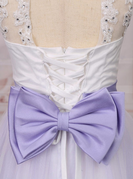 Lilac Princess Flower Girl Dress,Birthday Dresses,First Communion Dress with Bow,FD00129
