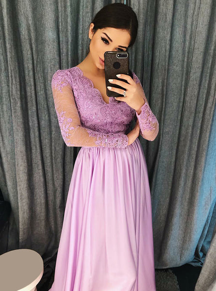 Lilac Prom Dresses,Prom Dress with Sleeves,Long Prom Dress,PD00310