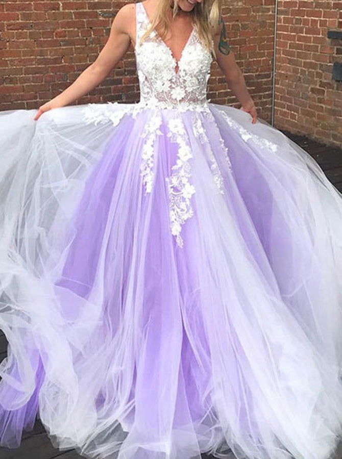 long sweet 16 dresses Blue A-Line Tulle Prom Dress, Blue Formal Dress Custom Size / Custom Color 3XL Occasion Lilac Tulle Sweet 16 Dresses,Long