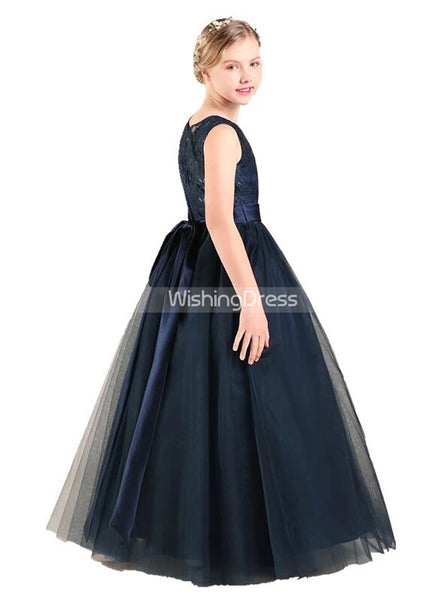 Little Princess Dresses,Navy Formal Dress for Teens,Tulle Junior Bridesmaid Dress,JB00061