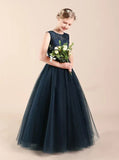 Little Princess Dresses,Navy Formal Dress for Teens,Tulle Junior Bridesmaid Dress,JB00061