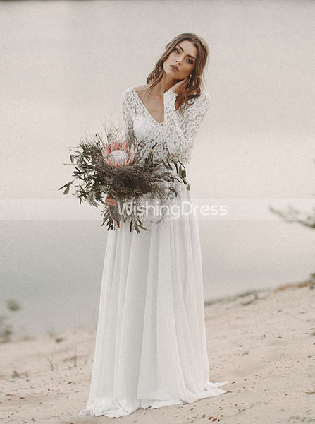 Long Simple Wedding Dress,Bridal Dress with Long Sleeves,WD00432