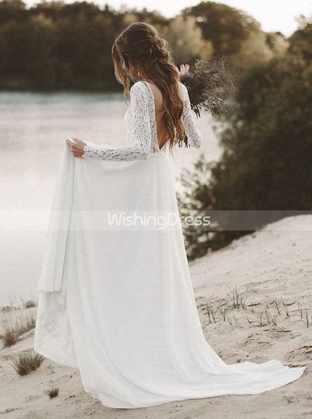 Long Simple Wedding Dress,Bridal Dress with Long Sleeves,WD00432