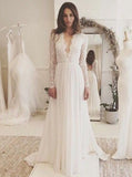 Long Sleeves Wedding Dress,Beach Wedding Dress,Lace Chiffon Bridal Dress,WD00056